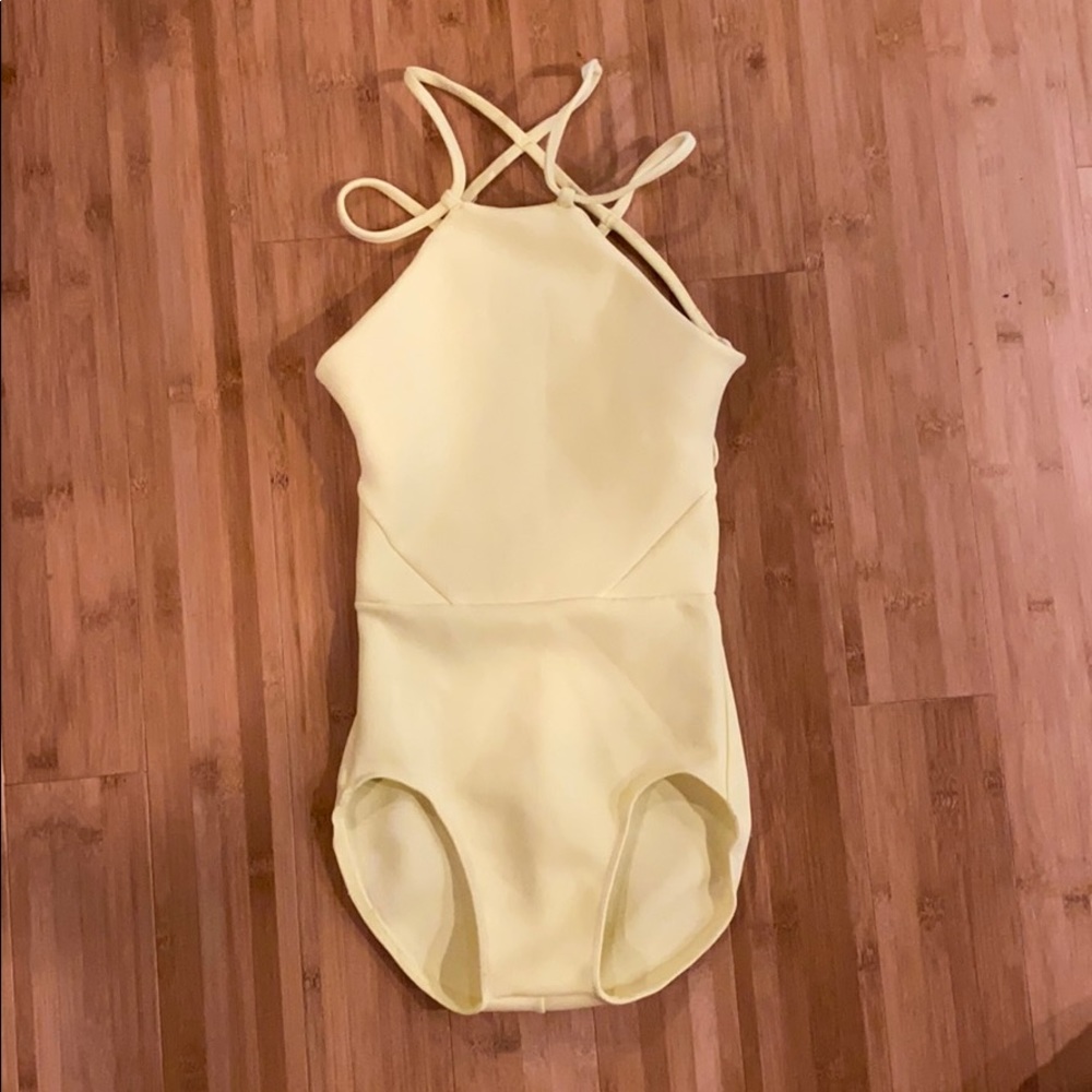 Strappy High-Neck Yellow One-Piece Swimsuit
